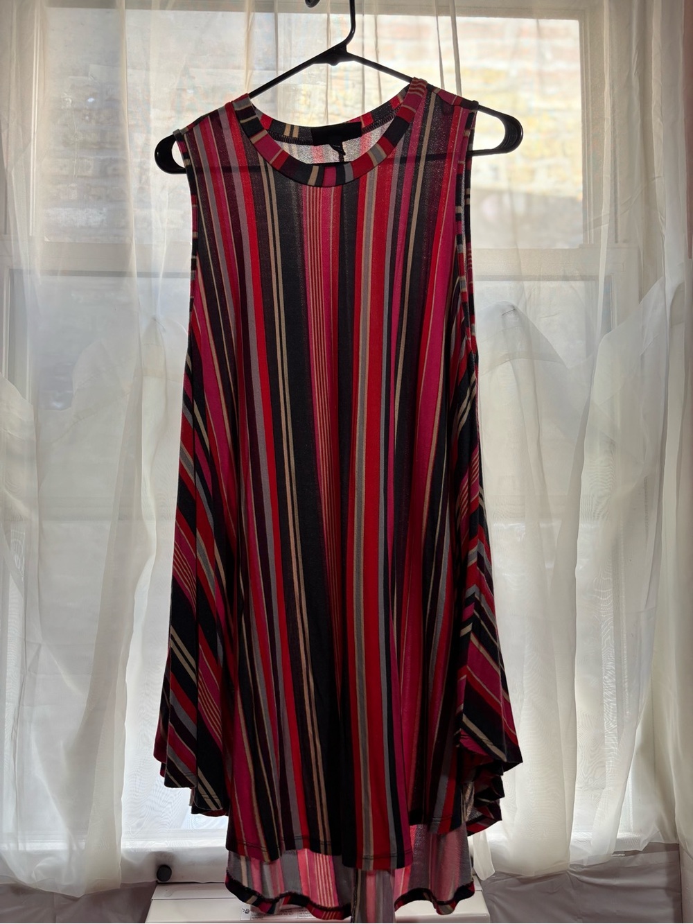 Striped Sleeveless Swing Top in Red and Black